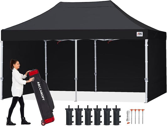 ABCCANOPY Easy Pop Up Canopy Tent with Sidewalls 8X16 Commercial -Series, Black