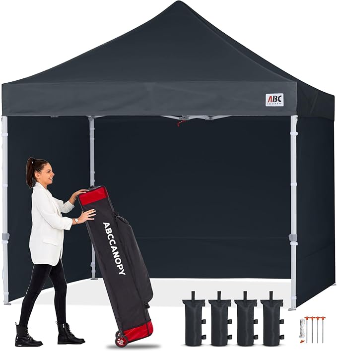 ABCCANOPY Easy Pop Up Canopy Tent with Sidewalls 10x10 Commercial -Series, Black