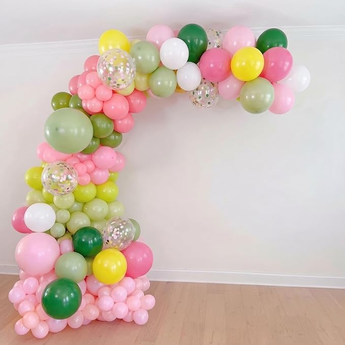 Hawaiian Balloons, Tropical Balloons Green Pink White Yellow Balloon Confetti Balloon for Beach Summer Baby Shower Luau Flamingo Tropical Theme Birthday Party Wedding Decorations
