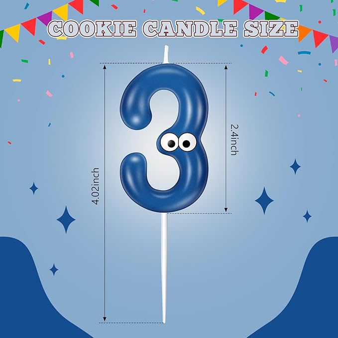 MTLEE Number Birthday Candle Monster Theme Candles Cookies Cake Topper for Girl Boy Cartoon Birthday Party Cake Decorations Supplies(Blue A,Number 3)
