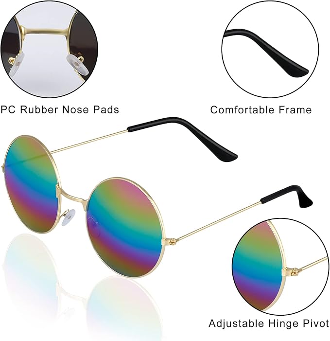 ONESING 8-20 Pairs Round Hippie Sunglasses Circle Sunglasses for Women Glasses Multicoloured Hippie Headband Disco Party