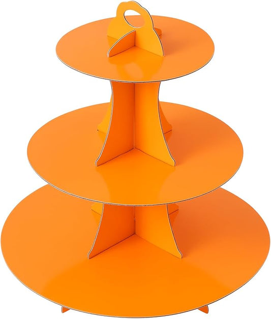Soleebee 3-Tier Round Cupcake Stand, Cardboard Cupcake Tower, Dessert Cup Cake Stand Tower for Birthday Wedding Party Decoration, Cupcake Tier Stand 1 Set (Orange)