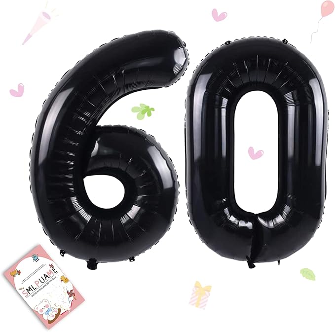 40 inch Number Balloon 0-9 Black Large Number 60 Balloons,Digital Balloons for Birthday Party Celebration Decorations Supplies, Helium Foil Number Balloons for Wedding Anniversary