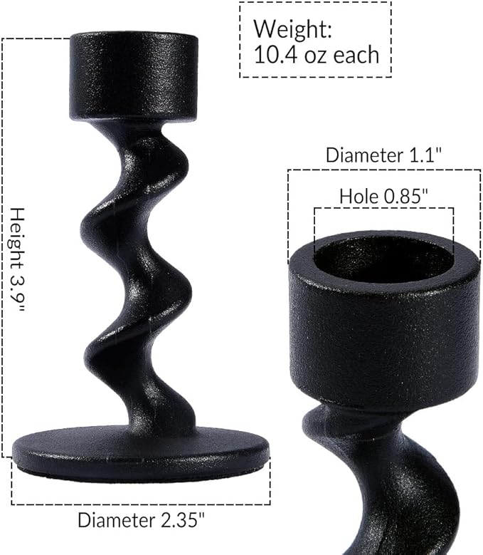 4PCS Matte Black Spiral Iron Taper Candlestick Holders – Stylish Table Centerpieces for Wedding, Anniversary, Party & Home Decor, Durable Gift with Anti-Slip Design