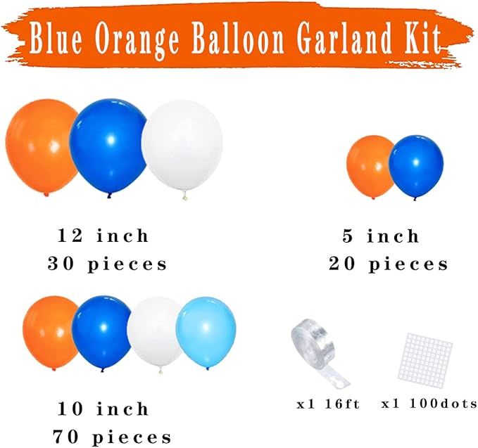 Blue, Orange, White Balloons Garland Arch Kit - Royal Blue and Orange Balloons White Balloons for Birthday Baby Shower Retirement Engagement Graduation Prom Party Decorations