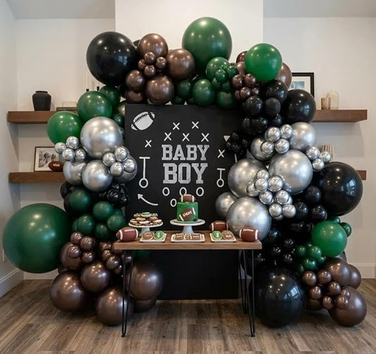 Black Green Balloon Arch Double Stuffed Latex Dark Green Brown Silver Balloon Garland for Camo Birthday New Year Hunting Jungle Boy Baby Shower Anniversary Prom Praty Decor