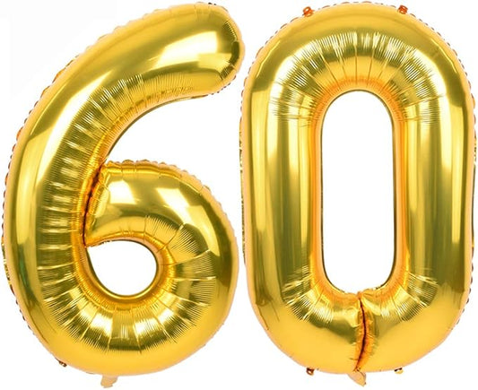 TONIFUL 40 Inch Gold Large Numbers Balloon Birthday Party Decorations, Foil Mylar Big Number Balloon Digital 60 for 2026 Graduation New Year Eve 60th Birthday, 60th Anniversary Ceremony Photo Shoot