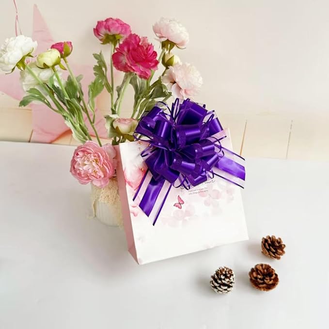 6 Pieces Large Pull Bows, Party Birthday Gift Wedding Ribbon Bows for Wrapping Boxes or Baskets Decorations Ribbon Bow, Valentine's Day Gift Decorations Bow (Royal Purple)