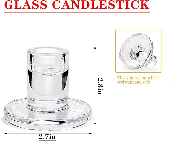 24 Pack Clear Glass Taper Candle Holders, 2.5 Inch Small Candlestick Stands for for Candle Sticks Christmas Party Living Room Dinner Advent Decoration (24)