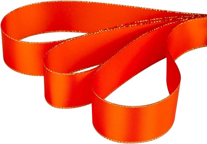 1" Double Face Satin Ribbon with Gold Edge 25 Yards (761-Autumn Orange), Perfect for Gift Wrapping, Party Decor, Wedding and Craft