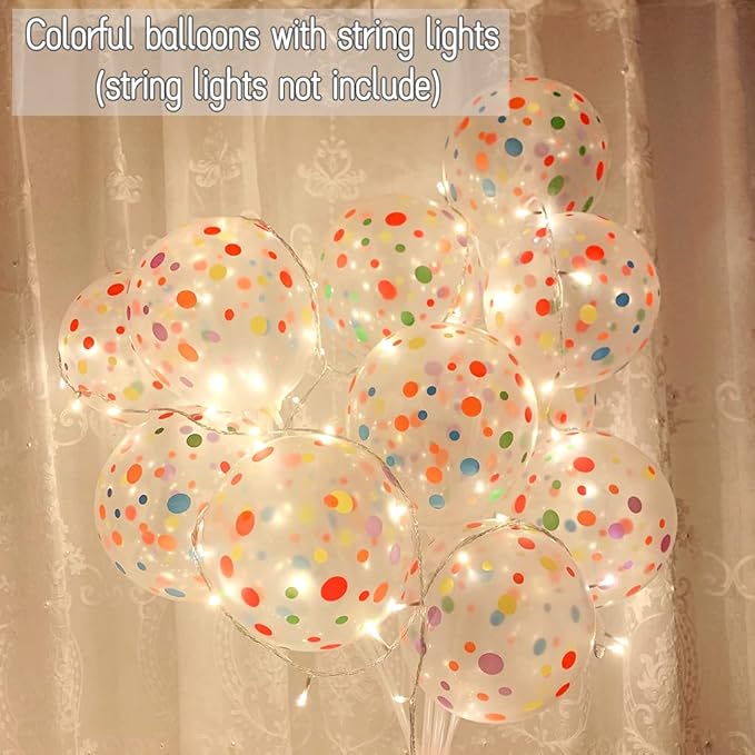 50 Pieces Polka Dot Balloons, 12 Inch Rainbow Balloons, Clear Latex Balloon with Multicolor Dots for Women Men Colorful Birthday Decoration, Party Supplies, Engagement Wedding Party