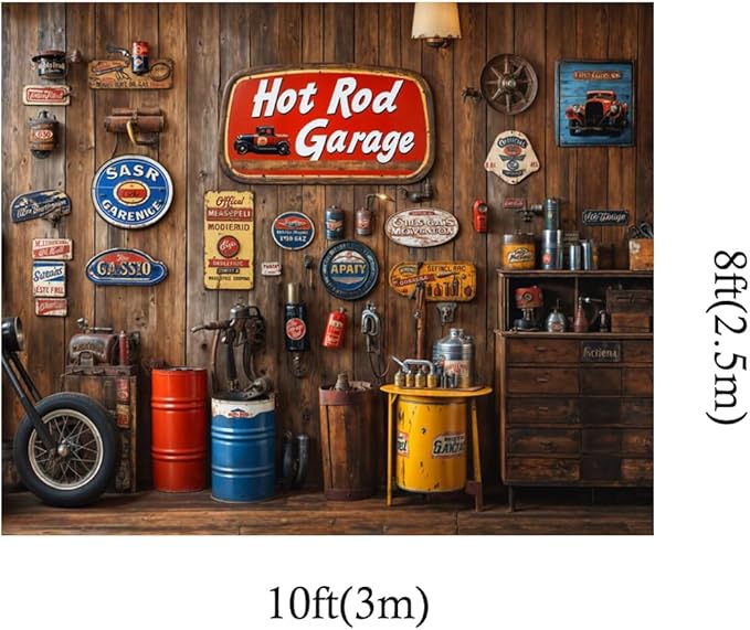 Kate 10x8ft Family Dad's Garage Car Repair Shop Photography Backdrops Vintage Wooden Wall Repair Tools Decoration Father's Day Boy Photo Background
