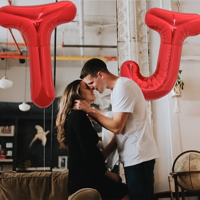 TONIFUL 40 Inch Large Bright Red Letter Balloons A-Z, Giant Jumbo Helium Foil Mylar Big Letter J Balloons for Birthday Party Anniversary Wedding Decorations