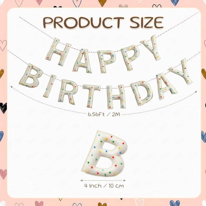 Suncalla Pre-strung Happy Birthday Banner with Colorful Beads Reusable Felt Garland Hanging Decorations Party Bunting for Birthday Decor Photo Props Home Backdrop