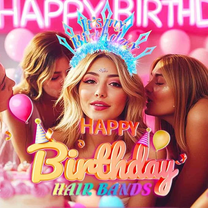 JAKAWIN Light Up Birthday Headband Glowing It's My Birthday Crown for Women