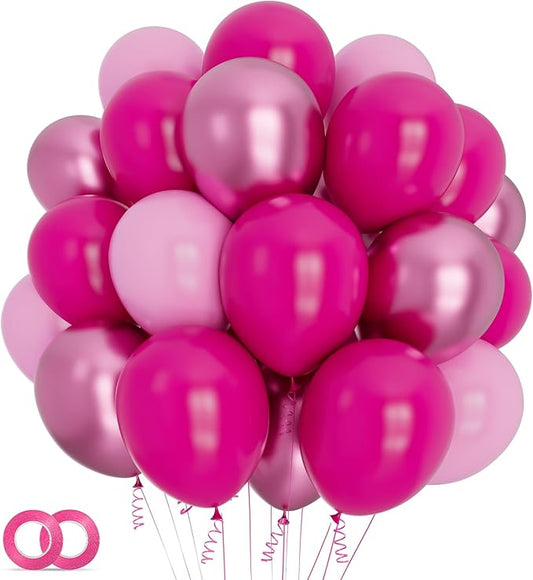 100Pcs Pink Balloons 12Inch Hot Pink Metallic Pink Balloon Light Pink Balloon for Birthday Wedding Baby Shower Princess Party Decorations