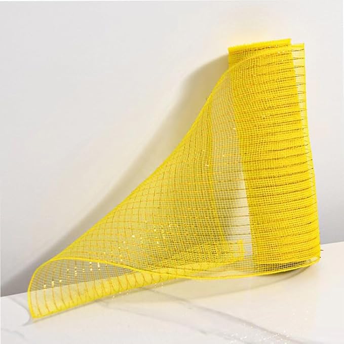 3 Rolls Pink Yellow Blue Deco Mesh Ribbon for Wreath Making Supplies, 10 Inch x 30FT Metallic Foil Burlap Deco Mesh Fabric for Spring Easter Christmas Door Wreath Swags and Decorating