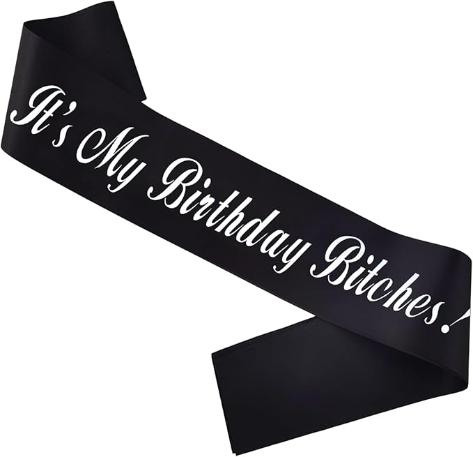 It's My Birthday Bitches!' Birthday Sash, Silver Foil Black Birthday Sash for Women 21st 30th 40th Fun B-day Party Suppiles