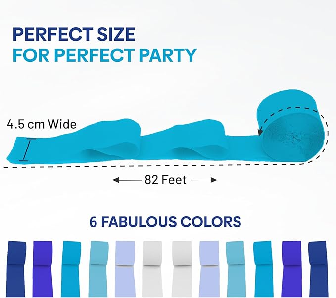 Captain Décor 12 Blue and White Streamers, 984ft Pack of Crepe Paper of White and Blue Party Decorations, Decorations for Party and Birthday Decor