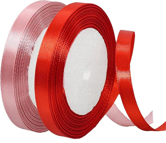 2 Rolls Red Rose Gold Ribbon, 3/8 Inch x 50 Yards Satin Rose Gold Red Fabric Ribbon for Flower Bouquets, Gift Wrapping, DIY Crafts, Birthday Cakes, Holiday, Wedding Party and Mother’s Day Decorations