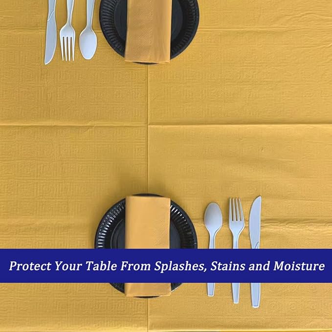[6 Pack] Gold Square Tablecloths 54x54 Inch, Disposable Paper Table Cloth for Square and Round Tables, Waterproof 3-Ply Paper & Platic Table Cover for Christmas Fall Hosting Picnic Reunions