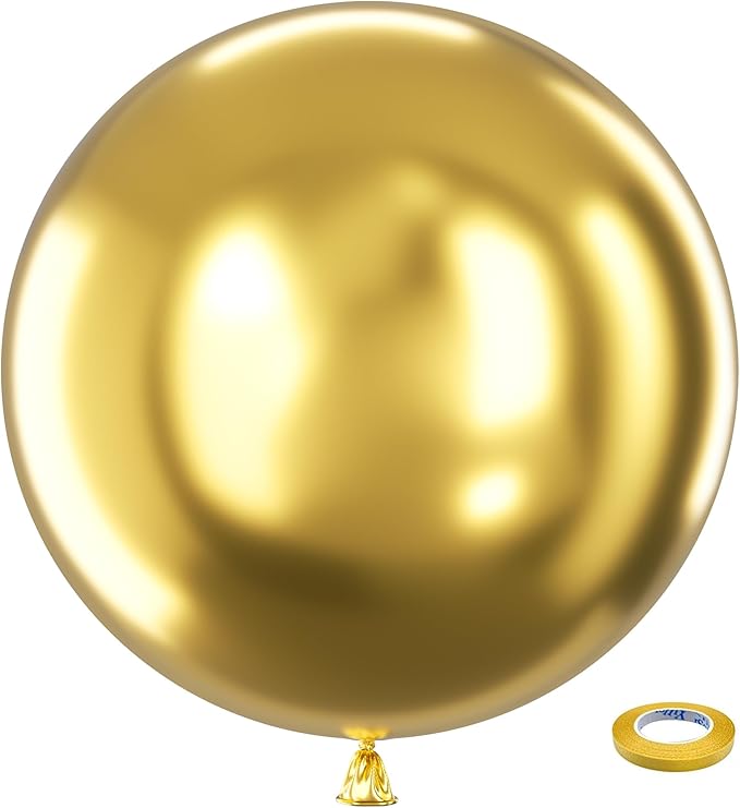 Bezente Metallic Gold Giant Balloons 36 Inch - 8 Pack Jumbo Chrome Gold Balloons Large Round Gold Latex Balloons for Photo Shoot Wedding Bridal Shower Graduation Birthday Christmas Party Decorations