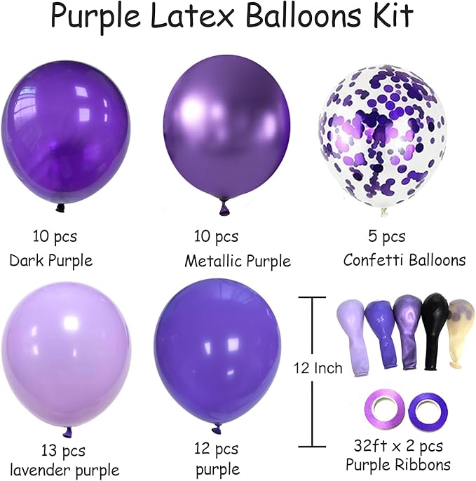 AIOZX Purple Latex Balloon Set - 50 Pcs 12 Inches Dark Purple Balloons Metallic Purple Balloons for Birthday Wedding Baby Shower Party Decoration