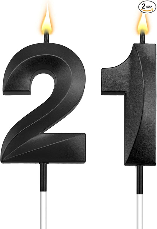 21st Birthday Candles 21st Birthday Decorations for Him 21 Candles for Cake Happy 21 Birthday Cake Topper 21 Candle / 12 Candle 21 Topper 21st Decorations Black Birthday Candles