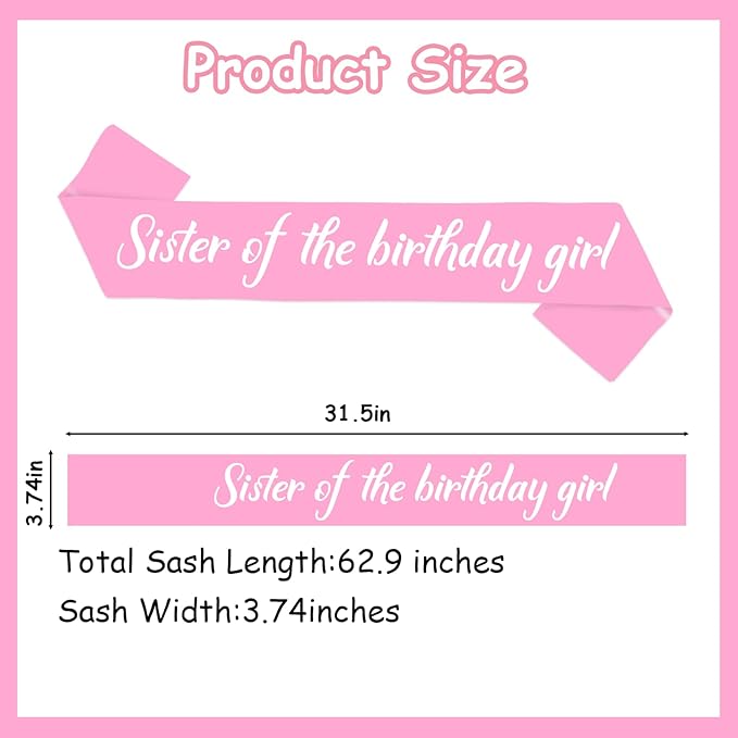 Big Sister Sash Pink Big Sisters Accessory Sister of the Birthday Girl Sashes Happy Bday Decoration Birthday Girl Supplies Favors Matching Family Sash Bday Satin Sashes Photo Props