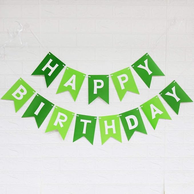 Green Happy Birthday Banner With White Letters, Swallowtail Design Hanging Signs Party Decorations