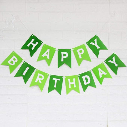 Green Happy Birthday Banner With White Letters, Swallowtail Design Hanging Signs Party Decorations