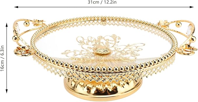 Metal Glass Fruit Tray, Food Serving Vintage Cake Stand European Retro Snack Plate with Base, Vintage Cake Stand Elegant Fruit Tray for Parties and Events