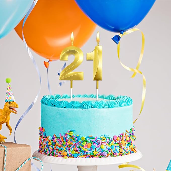 21th Birthday Candles Gold, 13 Candles, Happy 13th Birthday Candles, Gold Birthday Decorations for Boys, Number 21 Candles for Boys Girls