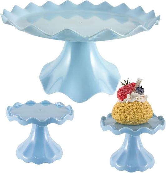 3 Pcs Cake Stand Set, Laced Cake Stand, Mini Cupdake Holder for Party,Wedding,Birthday,Celebration,Baby Shower,Anniversary (Macaroon Blue)