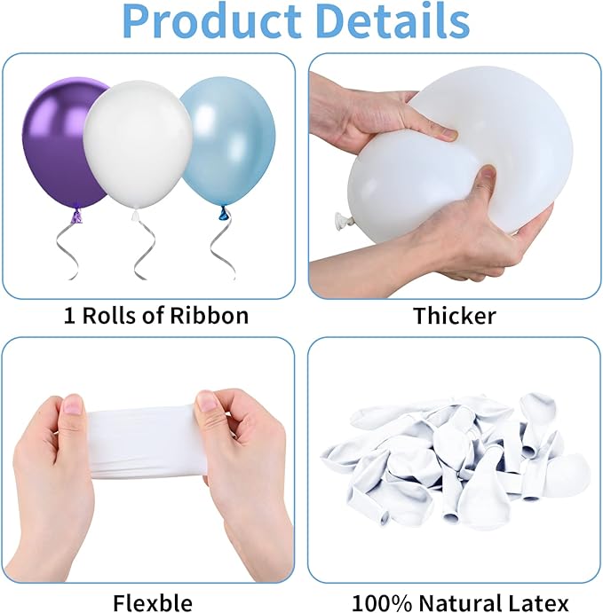 Biapian Frozen Balloons, 60 Pcs Blue Purple Balloons, 12 Inch Metallic Blue Purple Latex Balloons Silver Snowflake Confetti Balloons for Girls Frozen Snowflake Ice Snow Theme Birthday Party Decoration