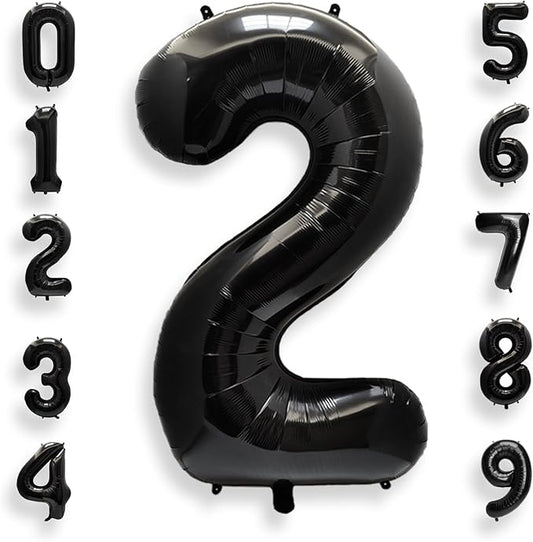 AULE 40 Inch Big Black 2 Balloon Number Large Foil Helium Number Balloons 0-9 Jumbo Giant Happy 2nd Birthday Party Decorations for Boy or Girl Huge Mylar Anniversary Party Supplies