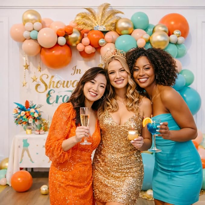 Showgirl Balloon Arch Garland Kit Orange Teal Green Balloons for Life of a Showgirl Birthday Bachelorette Bridal Shower Vintage Disco Party Decoration (Orange Teal Green)