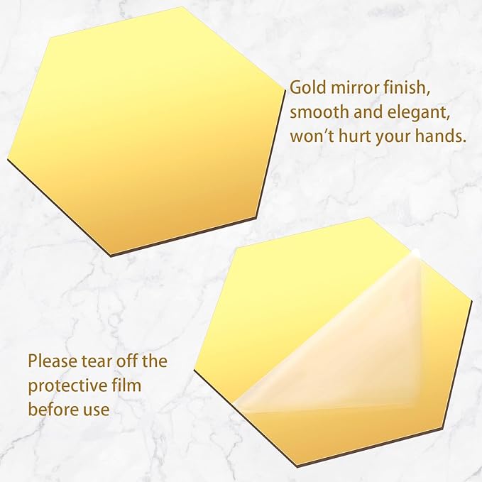 Thyle 12 Pcs Acrylic Hexagon Mirrors for Tables Centerpieces 8 Inch Hexagon Mirrors Candle Plates for Wall Wedding Table Centerpieces Hexagon Mirror Tray for Baby Shower Party, Thickness 1 mm