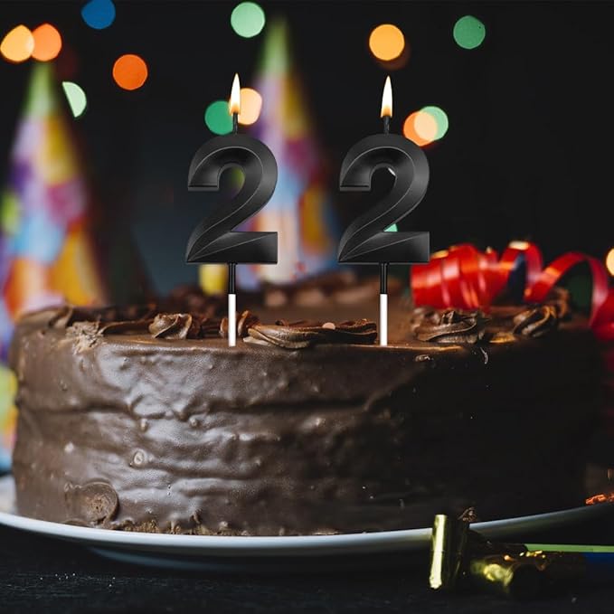 22th Birthday Candles 22 Candles for 22th Birthday Decorations for Boys Happy Birthday Cake Topper Black Birthday Candles Black Number Happy Birthday Decorations for Girls (22)