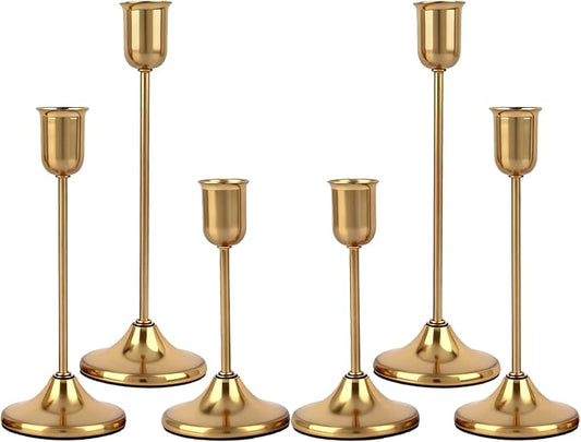 Gold Candlestick Holders Taper Candle Holder for Candlesticks Metal Set of 6 Vintage Centerpiece for Dining Table Wedding Christmas Thanksgiving Fireplace Home Decor Gift 007-TB-6