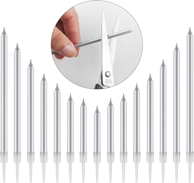 by Tugba Aydan Silver Birthday Candles, 24 Pack, Long Thin Metallic Cake Candles with Holders, Elegant Silver Candles for Cakes, Cupcakes & Parties