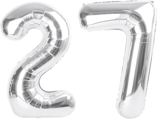 27 Balloon Number, Large Silver Happy 27 Birthday Decoration for Men & Women 2 7 27 72, Foil Number Balloons for Wedding Graduation Celebration Anniversary Supplies