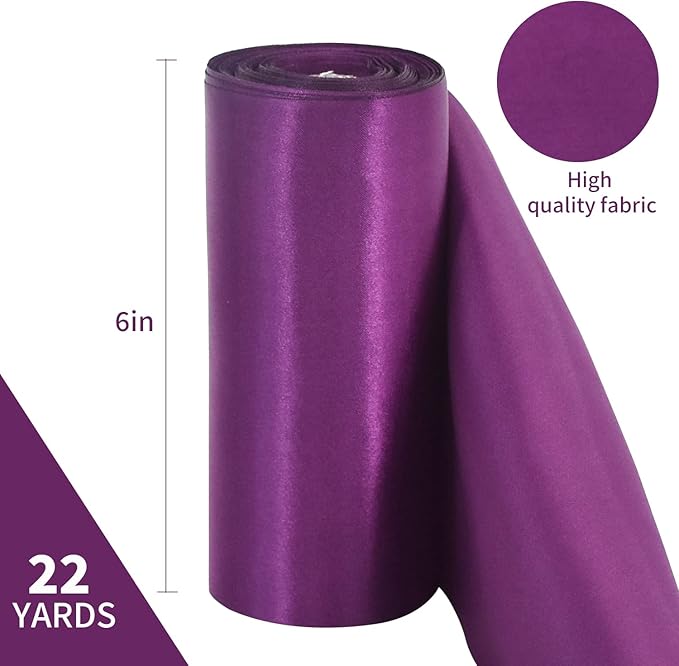 TONIFUL 6 inch x 22yd Wide Purple Satin Ribbon Solid Fabric Large Ribbon for Grand Opening Cutting Ceremony Wedding Birthday Party Decoration Gift Craft Chair Sash Table Car Bows Halloween