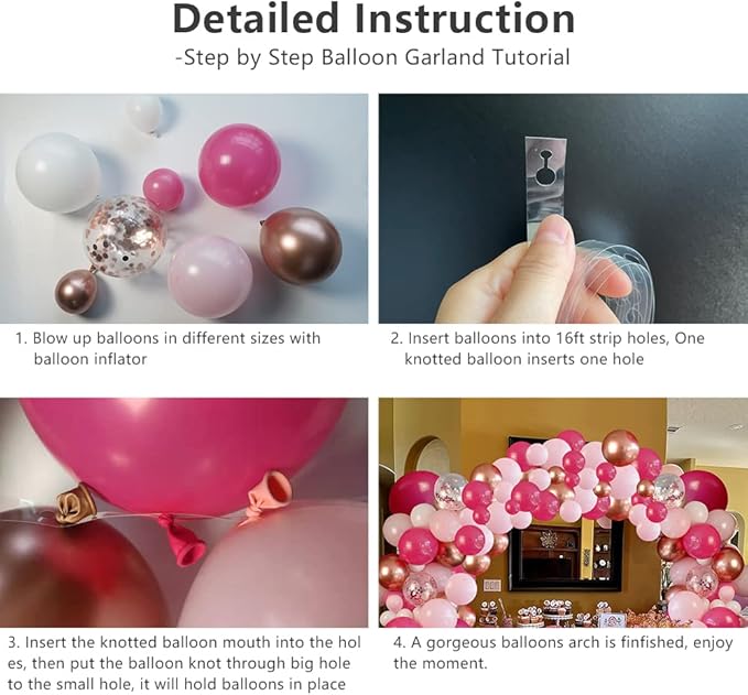 Pink Balloons Arch Kit, 114 Pcs Hot Pink and White Balloons Garland Arch Kit for Baby Shower, Graduation, Wedding, Birthday, Valentine's Party Supplies Decoration