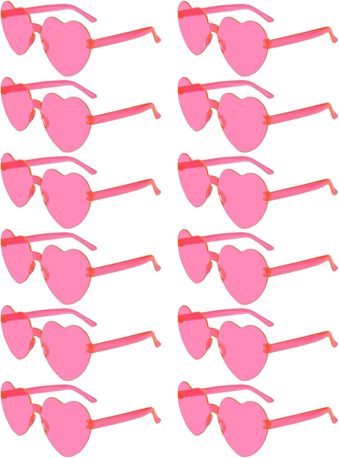 NACHLYNN 12 Pairs Rose Red Candy Sunglasses for Women - Rimless Heart Shaped Glasses for Party Favors