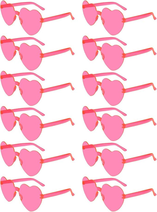 NACHLYNN 12 Pairs Rose Red Candy Sunglasses for Women - Rimless Heart Shaped Glasses for Party Favors