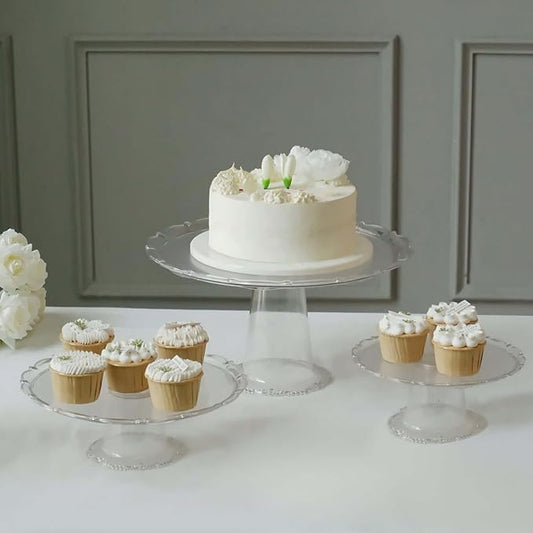 Efavormart Set of 3 | Clear Plastic Stackable Cupcake Pedestal Display Stands, Dessert Cake Display Holders - 9", 11", 15"