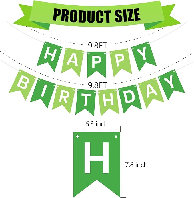 Pre-Strung Green Happy Birthday Banner Signs Party Decorations for Women Men Girls Boys