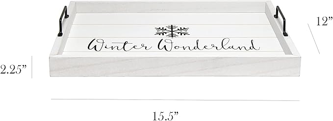 Elegant Designs HG2000-WWW Christmas Decoration Decorative Wood Serving Tray w/Handles, 15.50'' x 12'', Winter Wonderland, White