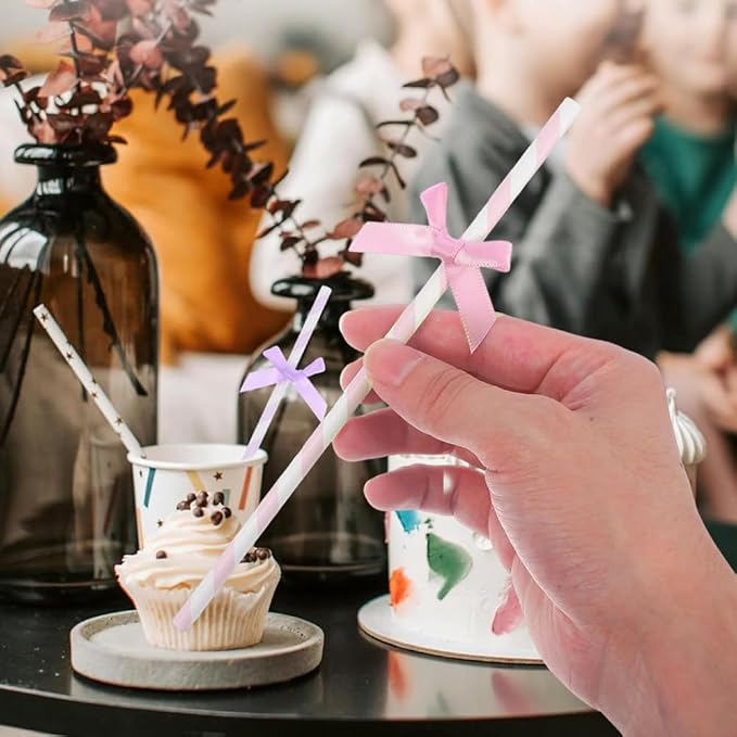 Ouliget Butterfly Stripe Paper Straws,Butterfly Ribbon Decor Disposable Party Drinking Straws, Decoration Supplies Set for Valentine's Day, Brithday, New Year, Party,40 Pieces (Colour)
